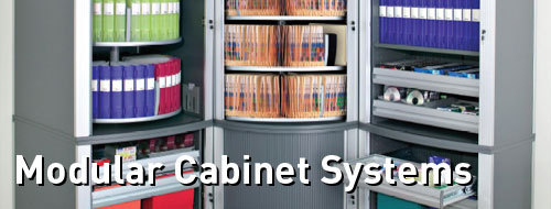 Modular Carousel and Tambour Door Cabinet Systems, filing cabinets, filing systems, file folders, filing supplies, lateral file cabinets, filing supplies, storage shelving, rotary files and more!